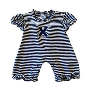 Xavier College Baby‎ 12m Striped Puff Sleeve Romper Button Cotton Blue White